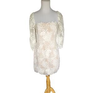 X by NBD Cream Dress Crochet Lace Nude Underlay Mini Cocktail Sz M